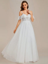 Elegant Romantic Fishbone & Shell Decorated Lace Shoulder Strap Wedding Dress